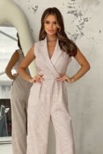 Elegancki Kombinezon Damski pepitka beż - obrazek 2