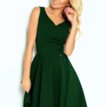 114-10 Rozkloszowana sukienka - dekolt w kształcie serca - ZIELEŃ BUTELKOWA-1