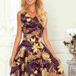 114-13 Rozkloszowana sukienka - dekolt w kształcie serca - ZŁOTE LIŚCIE-1