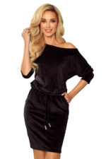 13-129 Sukienka sportowa z wiązaniem i kieszonkami - WELUROWA - CZARNA-7