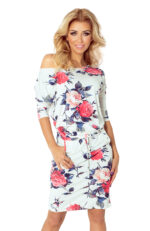 13-49 Sukienka sportowa - ECRU + kolorowe duże CZERWONE kwiaty-1