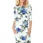 13-65 Sukienka sportowa - ECRU + kolorowe duże CHABROWE kwiaty-1