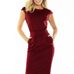 144-7 Sukienka midi SARA z podwyższonym stanem - BORDOWA-1