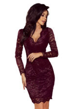 170-10 Sukienka koronkowa z długim rękawkiem i DEKOLTEM - CIEMNA ŚLIWKA-6