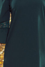 190-7 MARGARET sukienka z koronką na rękawkach - ZIELEŃ BUTELKOWA-6