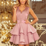 200-10 CHARLOTTE - ekskluzywna sukienka z koronkowym dekoltem - LILA-1