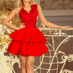 200-4 CHARLOTTE - ekskluzywna sukienka z koronkowym dekoltem - CZERWONA-1