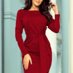 209-3 Sukienka z szerokim wiązanym PASKIEM - BORDOWA-1