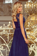 215-2 LEA długa suknia bez rękawków z haftowanym dekoltem - GRANAT-4