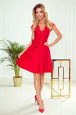 242-4 ANNA sukienka z dekoltem i koronką - CZERWONA-3