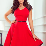 254-2 SILVIA Sukienka z koronkowymi wstawkami - CZERWONA-1