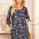 281-4 SOPHIE Wygodna sukienka Oversize - Miętowe liście na ciemnym tle-1