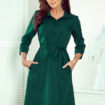 286-1 SANDY Koszulowa rozkloszowana sukienka - ZIELEŃ BUTELKOWA-1