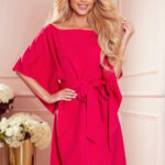 287-17 SOFIA Sukienka motyl z wiązaniem w pasie - MALINOWA-1