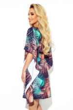 287-20 SOFIA Sukienka motyl z wiązaniem w pasie - palmowe LIŚCIE-2
