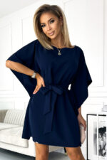 287-24 SOFIA Sukienka motyl z wiązaniem w pasie - GRANATOWA-4