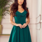 307-2 POLA sukienka z falbankami na dekolcie - BUTELKOWA ZIELEŃ-1