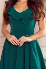 307-2 POLA sukienka z falbankami na dekolcie - BUTELKOWA ZIELEŃ-5