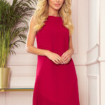 308-2 KARINE - trapezowa sukienka z asymetryczną plisą - CZERWONA-1