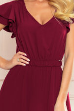 310-5 LIDIA długa sukienka z dekoltem i falbankami - BORDOWA-5