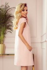 314-1 CELINE Trapezowa sukienka z kieszonkami - PASTELOWY RÓŻ-4