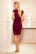 316-7 Koronkowa sukienka z krótkim rękawkiem i dekoltem - kolor ŚLIWKOWY-2