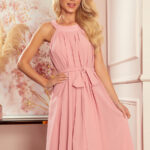 350-2 ALIZEE - szyfonowa sukienka z wiązaniem - PUDROWY RÓŻ-1