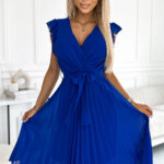 374-4 POLINA Plisowana sukienka z dekoltem i falbankami - CHABROWA-1