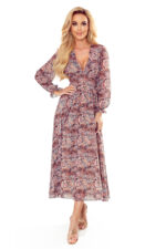 378-1 Szyfonowa sukienka MIDI - brązowy wzór BOHO-6