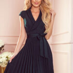 385-3 WENDY Plisowana sukienka z kopertowym dekoltem - ZIELEŃ BUTELKOWA-1