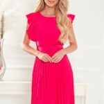 396-2 LAYLA Plisowana sukienka z paskiem - MALINOWA-1