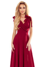 405-1 ELENA Długa suknia z dekoltem i wiązaniami na ramionach - BORDOWA-7