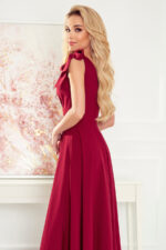 405-1 ELENA Długa suknia z dekoltem i wiązaniami na ramionach - BORDOWA-4