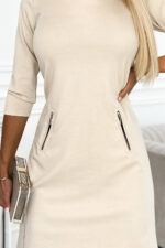 420-2 MARY Sukienka ze złotymi zamkami - BEŻOWA-5