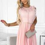454-2 GRETA sukienka z koronką i złotym paskiem - BRZOSKWINIA-1