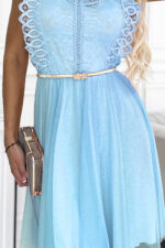 454-4 GRETA sukienka z koronką i złotym paskiem - BŁĘKITNA-5