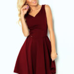 114-11 Rozkloszowana sukienka - dekolt w kształcie serca - BORDOWA-1