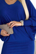 402-6 Sukienka nietoperz z dekoltem - kolor chabrowy z brokatem-5