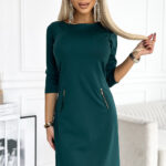 420-5 MARY Sukienka ze złotymi zamkami - ZIELEŃ BUTELKOWA-1