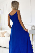 299-17 CHIARA elegancka maxi długa suknia na ramiączkach - CHABROWA Z BROKATEM-5