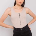 Koszulka Top MOdel DHJ-TP-13287.36P Beige - Italy Moda -1