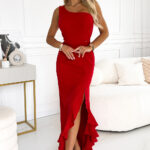 317-4 Długa sukienka hiszpanka na jedno ramię - CZERWONA-1