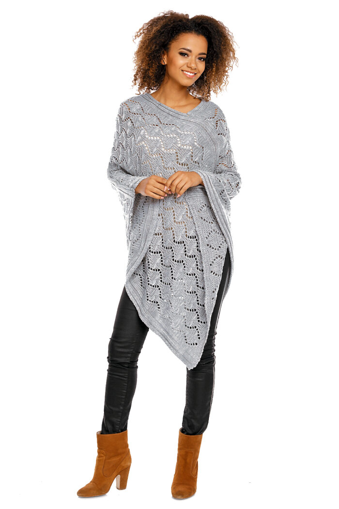 Sweter Poncho model 30012 Light Gray - PeeKaBoo -2