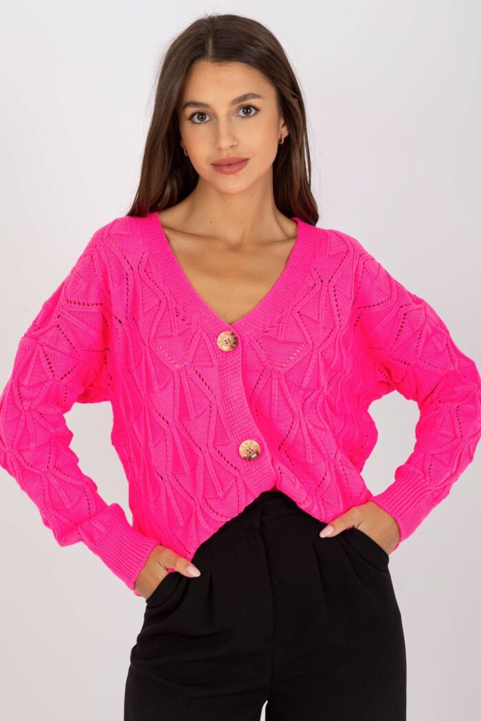 Sweter Kardigan Model LC-SW-8035.06X Fluo Pink - Rue Paris -1