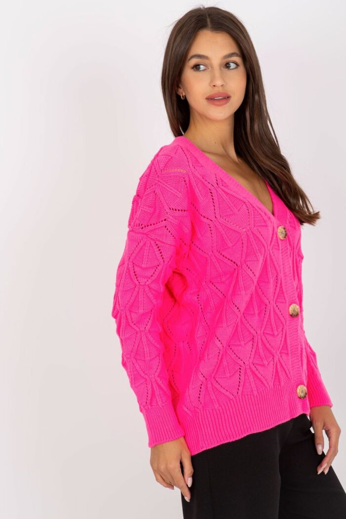 Sweter Kardigan Model LC-SW-8035.06X Fluo Pink - Rue Paris -3