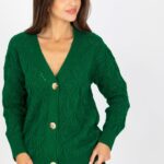 Sweter Kardigan Model LC-SW-8035.06X Dark Green - Rue Paris -1