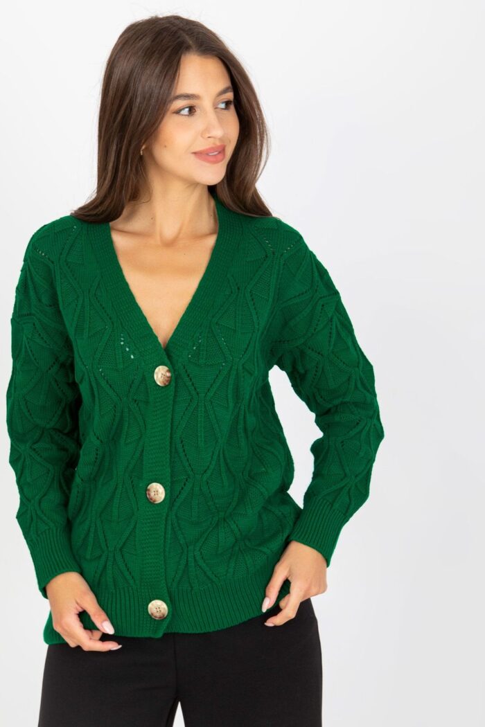 Sweter Kardigan Model LC-SW-8035.06X Dark Green - Rue Paris -1