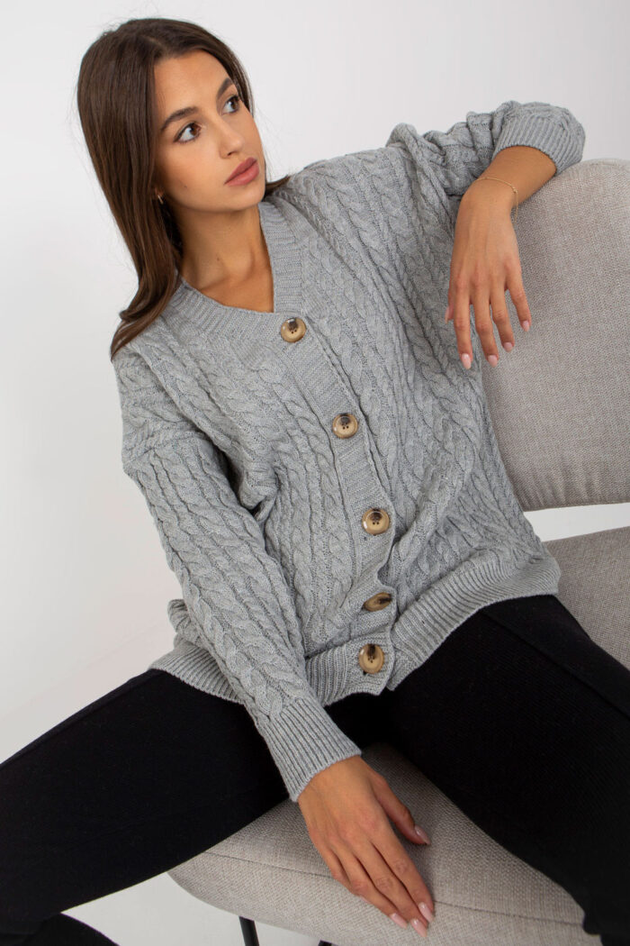 Sweter Kardigan Model LC-SW-8008.80P Grey - Rue Paris -1