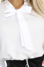 140-26 Biznesowa bluzka z długim rękawkiem i wiązaniem z przodu - BIAŁA-7