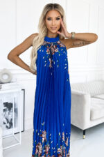 456-1 ESTER Plisowana satynowa sukienka maxi - CHABROWA W KWIATY-2